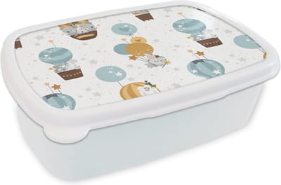 Broodtrommel Wit - Lunchbox - Brooddoos - Jongens - Patronen - Luchtballon - Kinderen - 18x12x6 cm - Volwassenen
