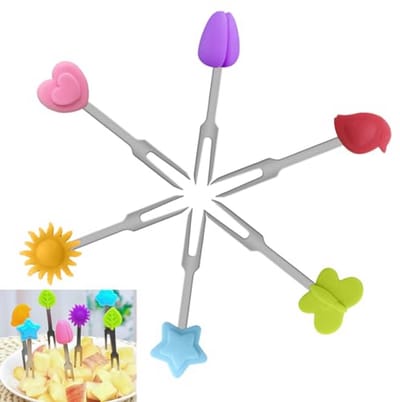 Mini Herbruikbare Tandenstokers - Decoratieve Roestvrijstalen Tandenstokers met Siliconen Decoratie
