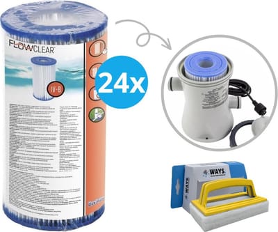 Bestway - Type IV filters geschikt voor filterpomp 58391 - 24 stuks & WAYS scrubborstel