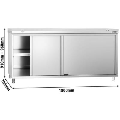 GGM Gastro Edelstahl Arbeitsschrank PREMIUM - 1800x700mm - mit Schiebetür - inkl. Schneideplatte Weiß