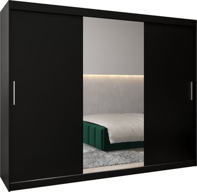InspireMe - Kledingkast met 3 schuifdeuren, Modern-stijl, Kledingkast met planken (BxHxD): 250x200x62 - TORM I 250 Zwart Mat