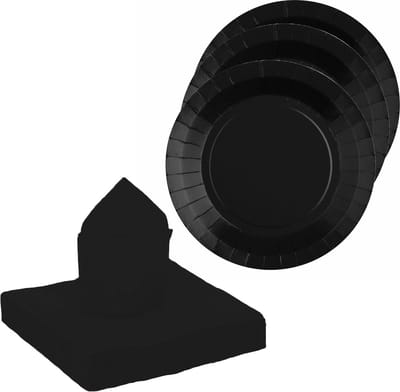 Santex feest/verjaardag servies set - 10x gebaksbordjes/25x servetten - zwart - karton