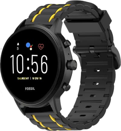 Strap-it Sport gesp bandje - geschikt voor Fossil Gen 5 / Gen 5e 44mm / Gen 6 44mm - zwart/geel