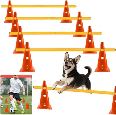 Honden Behendigheidset - Obstakel Cursus - Sportieve Training - Verstelbare Hoogte - 8 Kegels 8 Stokken - Blauw
