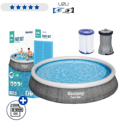 Bestway Opzetzwembad 366x76 cm Met Filterpomp - Rond Familie Zwembad 5377 Liter - Opblaasbare Rand Pool Voor Tuin Inclusief Filter En Reparatiepatch - Snel Opzetbaar Buitenzwembad Met Ebook