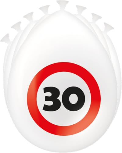 Ballonnen | 8 stuks | Thema: Verkeersbord | Leeftijd: 30 | Kleur: Wit