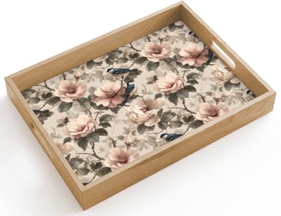 Dienblad hout 40x30 cm - Schootdienblad - Klassiek - Vogels - Kleurrijk - Borrelplank rechthoek - Plateau dienbladen