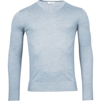 Thomas Maine Trui V-Neck Single Knit Merino Wool Licht Blauw / male