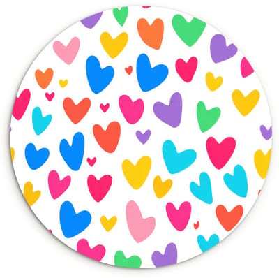 WallCircle® Wandcirkel 120x120 cm - Muurcirkel Hartjes - Kleurrijk - Patroon - Levendig - Muurdecoratie woonkamer - Wanddecoratie slaapkamer - Kamer decoratie accessoires - Ronde schilderijen XXL