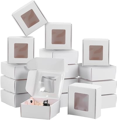 PandaHall 30 stuks witte geschenkdoosjes mini-papieren dozen met venster, kleine geschenkdozen, vierkante doos voor geschenkverpakking, bruiloft, verjaardag, feest, souvenirs, klein bedrijf, 5,5 x