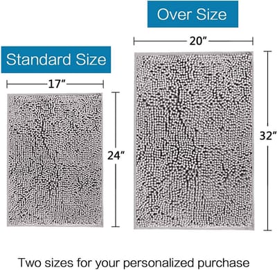Extra Zachte Badmat Shaggy Chenille - Super Absorberend en Antislip - Dik voor Badkamer en Slaapkamer (60x40 cm, Grijs)