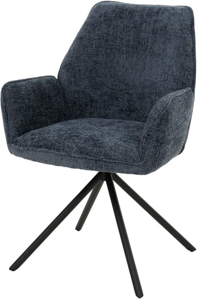 Eetkamerstoel MCW-G67, keukenstoel Stoel met armleuningen, draaibaar Auto-positie, Chenille Öko-Tex MVG ~ donkerblauw