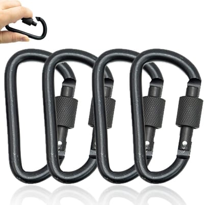 Karabijnhaak met Schroefsluiting, 4 Stuks, D-Vormige Schroefkarabijnhaken voor Hangmatten, Kamperen, Wandelen, Vissen en Reizen