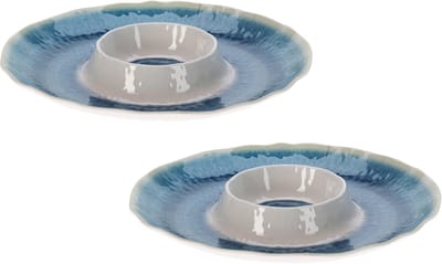 Excellent Houseware Hapjes / Tapas serveerschaal - 2x - blauw - D35 cm - dienblad - melamine - Lijkt op glanzend glas