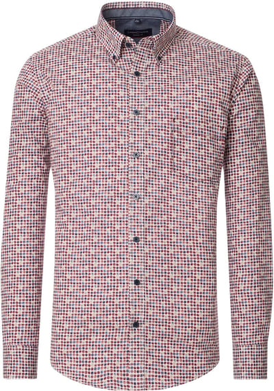 CASA MODA Sport casual fit overhemd - popeline - wit met rood en blauw balletjes dessin - Strijkvriendelijk - Boordmaat: 41 - 42