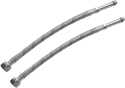 Allecto - Flexibele Aansluitslang Set - 1/2 Inch Vrouwelijk - 5cm Verlenging - Zilver - Voor Mengbatterijen - Sanitair Voedingsslang - 300mm