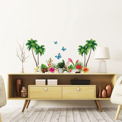 Muurstickers - Tropische paradijsbloemen - Transparante achtergrond - 120x155cm