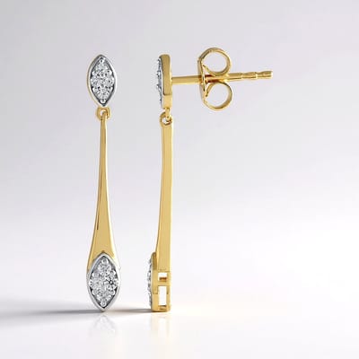 Cavill - Zilveren Vergulde Oorbellen - 925 Sterling Zilver - 0,61 ct Cambodjaanse Zirkonia - Elegante Langwerpige Stekersluiting - 27 mm