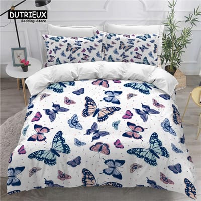 Kleurrijke Vlinder En Bloemen Dekbedovertrek Set Kingsize Vlinder Thema Beddengoed Set Voor Kinderen Meisjes Dekbedovertrek Kussenslopen EU single(135x200cm)