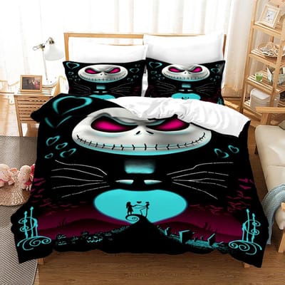 3-delige Dekbedovertreksets Queen Size, Nightmare Before Christmas Jack en Sally Roos Decor Beddengoedset 2/3-delig Polyester Dekbedovertrek 70x133cm 2pcs