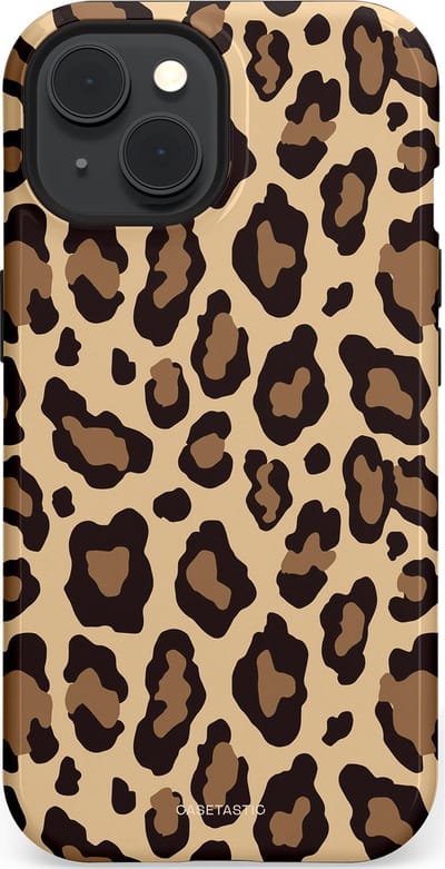 Casetastic hoesje geschikt voor Apple iPhone 15 - MagSafe - Dubbellaagse bescherming - Wilde Panter - Fashion Case - Zwart Taupe Crème