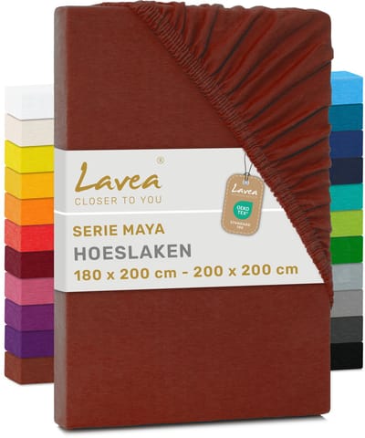 Lavea® Hoeslaken 180x200 cm – 100% Katoen, Zacht en Ademend – Geschikt voor Matrassen tot 20 cm – Jersey met Elastiek Rondom – Kastanjebruin