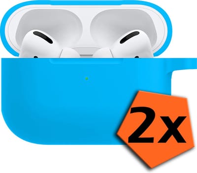 Hoesje - 2 Stuks - Geschikt voor Apple Airpods Pro - met Clip - Siliconen Hoes - Silicone Case Cover - Lichtblauw
