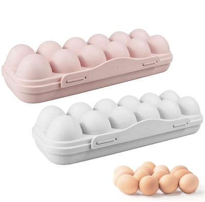 Set van 2 Eiergebruikers voor de Koelkast, 12 Compartimenten, Herbruikbare Eierschaal met Deksel voor Thuis, Buiten en Picknick, Ideaal voor Eieren Opslaan en Organiseren