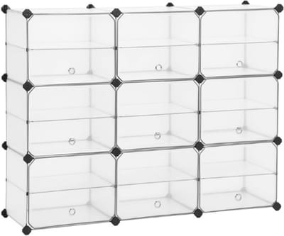 Block Rack With Door Schoenenrek Plastic Plankensysteem Met Scheidingswanden Rubber Hamer Inclusief Voor Kleedkamer Woonkamer Slaapkamer Wit