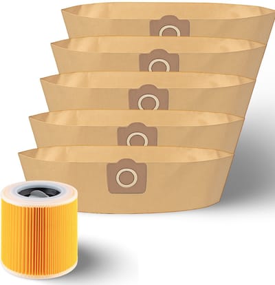 DEGG® - Stofzuigerzakken (5 stuks) & Patroonfilter | Geschikt voor Kärcher WD3, WD3P, MV3, MV3P | Vervangt 6.959-130.0 & 6.414-552.0