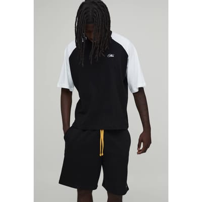 Oversized Boxy Raglan T-shirt & Baggy Short Set | Black | Size XS