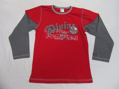 dirkje , meisjes , t-shirt lange mouw , rood , grijst met zwart streepje , 6 jaar 116