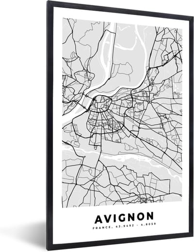 Fotolijst incl. Poster - Frankrijk - Plattegrond - Kaart - Avignon - Stadskaart - 40x60 cm - Posterlijst