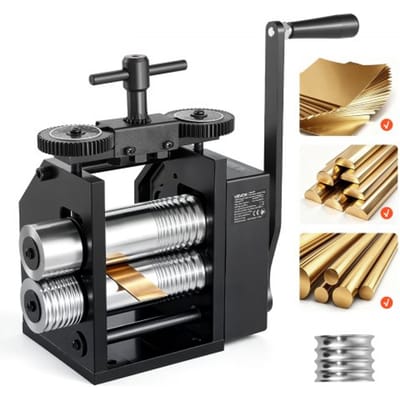 VEVOR Handwals 60 mm 4-in-1 Sieradenwals Rond Plat Vierkant Halfrond, Handmatig Sieradengereedschap voor Doe-het-zelf Sieradenmakers, Verstelbare Dikte 0,03–7 mm, voor Kneedbare Metalen Goud Zilver Koper Aluminium