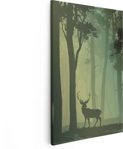 Artaza Canvas Schilderij Hert - 80x120 cm - Groot - Wanddecoratie Bos - Muurdecoratie Boom - Schilderijen Op Canvas
