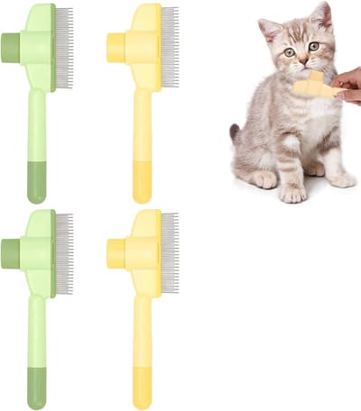 4-delige Kattenharen Borstelset, ABS en Roestvrij Staal, Vachtborstel met Ontspanningsknop, Geschikt voor Honden en Katten, Verwijdert Dode Haren en Ondersteunt Vachtverzorging