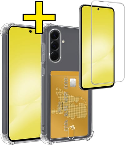 Hoesje - Geschikt voor Samsung Galaxy A56 - Met Screenprotector - En Pashouder - En Kaarthouder - Telefoon Hoes Shockproof - Siliconen Case - Back Cover - Shock Proof - Pasjes Houder - Telefoonhoesjes - Transparant