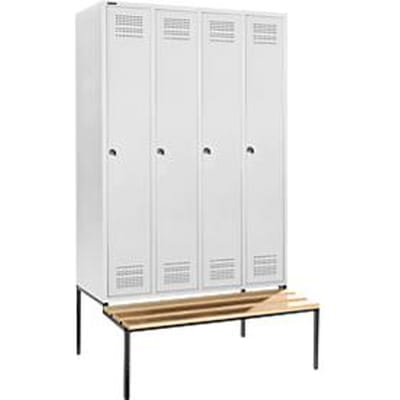 Schäfer Shop Genius Garderobekast met bank, 4 vakken, compartimenten, breedte van het compartiment 300 mm, cilinderslot, antraciet/rood, met antraciet/rood