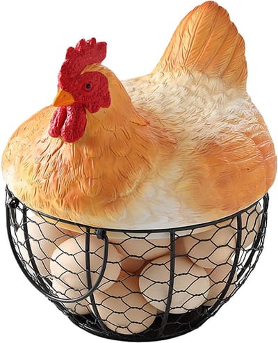 Eiermand Metaal - Decoratieve Houder - Keuken Organiseren - Handgeschilderde Look - 21 x 21 x 21 cm - Kip Design