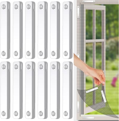 Magneet Gordijn Clips - 12 stuks zelfklevende bevestigingsclips voor raamhorren – Clips voor Vliegengaas - universele, boorvrije clips voor deurhorren, gordijnen en insectengaas (Wit)