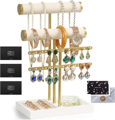 Sieradenorganizer 3 Niveaus - Armbandhouder Standaard - Sieraden Presenteren - Zachte Fluweel Stof - 10x10x10 mm - Beige