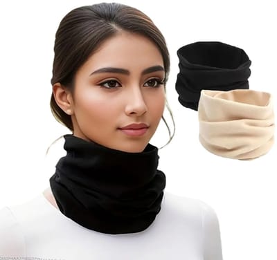 Set van 2 Luxe Uniseks Nekwarmers – Zwart & Beige – Zachte Pluche Wintersjaal – Winddichte Nekgaiter voor Dames & Heren – Warm & Ademend – Winter Accessoire voor Buiten, Sport & Feest – 37 x 21 cm