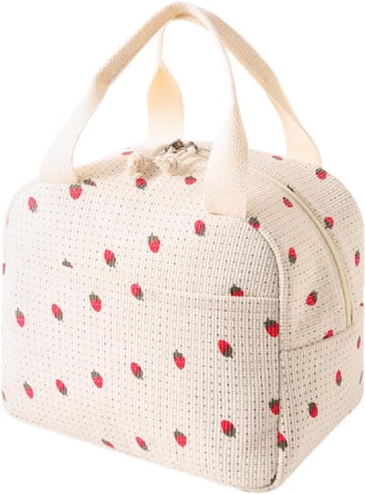 Koeltas - Draagbaar - Lunchtas- Picknick - Waterdicht - Thermische zak - Volwassenen en kinderen - Voor aardbeien, werk, reizen, boerderij, school en kantoor - Beige