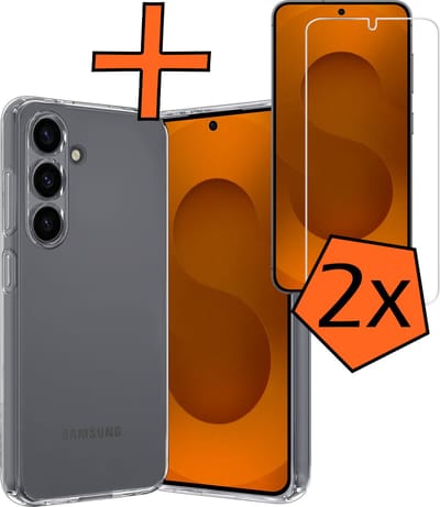 Hoes - Met 2x Screenprotector - Geschikt voor Samsung Galaxy S25 - Sterk & Shockproof - Back Cover - Siliconen Case - Telefoon Hoes - Transparant