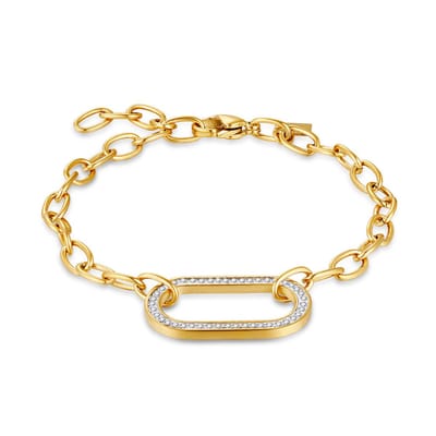 Twice As Nice Armband in goudkleurig edelstaal, open ovaal, kristallen 19cm