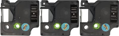 Dappaz - 3 stuks Dymo Plastic Labels D1 45021 Compatible - Wit op Zwart - Geschikt voor Dymo LabelManager - 12 mm x 7 m - S0720610 Label Tape