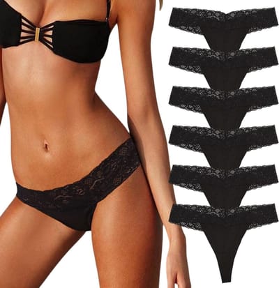 Set van 6 Dames Thong G-Strings - Naadloze, Comfortabele en Sexy Ondergoed voor Elke Gelegenheid (Zwart)