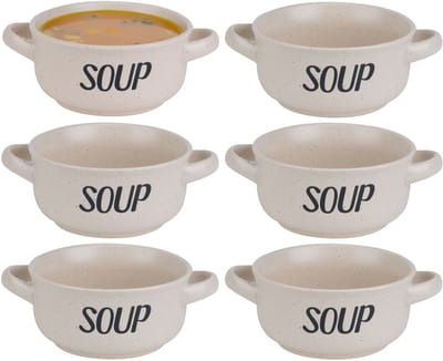 Cosy & Trendy soepkom van aardewerk - 6x - Creme wit - Dia 13,5 cm - 470 ml - Servies - Soepkommen/Soepkommetjes