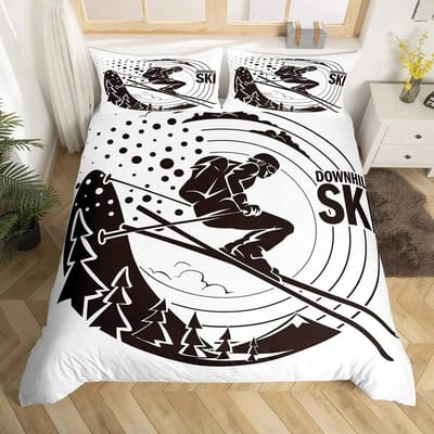 Ski Sport Dekbedovertrek Set Volledige Maat Wintersport Skiën Beddengoed Sets Sneeuwberg Landschap Dekbedovertrek voor Jongens Meisjes 150*200cm 3pcs