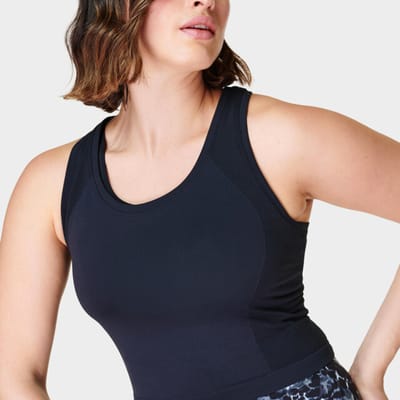 Sweaty Betty Athlete Crop Seamless Workout Tank Top ZWART - Maat L